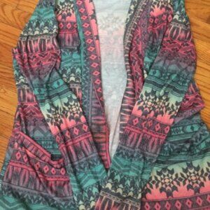 NWOT Tribal rainbow buttonless cardigan